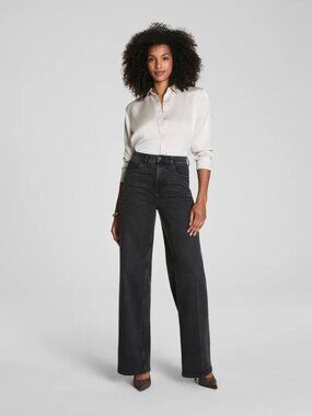 Spanx Shape Authentic Wide Leg Jeans Carbon Sz L NWT